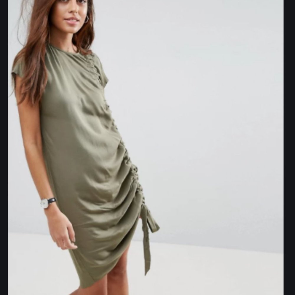 Green Sleeveless Ruched T-shirt Dress Sz 0 NEW - Picture 4 of 5